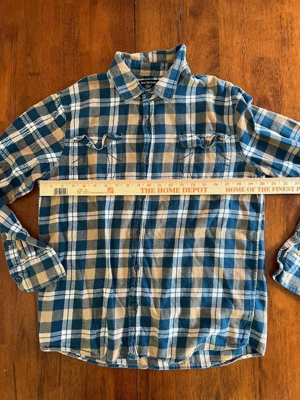 Mens True Religion Long Sleeve Flannel Button Up Shirt, Size L